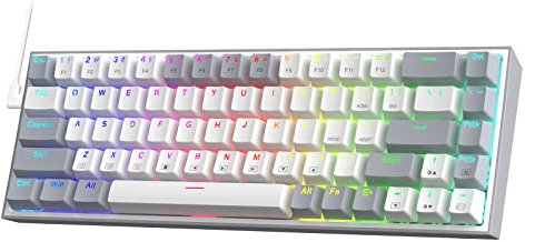 Redragon K631 Gery 65% Wired RGB Gaming Keyboard, 68 Keys Hot-Swappable Compact Mechanical Keyboard w/100% Hot-Swap Socket, Free-Mod Plate Mounted PCB & Dedicated Arrow Keys, Quiet Red Linear Switch