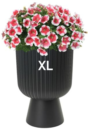 MELTOM Blumenkübel Rund Ø 29 x 43 cm Anthrazit auf Fuß, hoher Blumentopf | Kunststoff, Gefäß 18,7 L, herausnehmbarer Innentopf 5,5 L mit Griffen, ohne Abflussloch, innen & außen, wetterfest