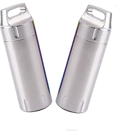2 Stück Mini-Tablettenboxen, wasserdichter Edelstahl-Tablettenhalter, Aufbewahrungsbehälter, Taschen-Medizin-Organizer, Schlüsselanhänger für Outdoor-Aktivitäten, Geschäftsreisen – Silber