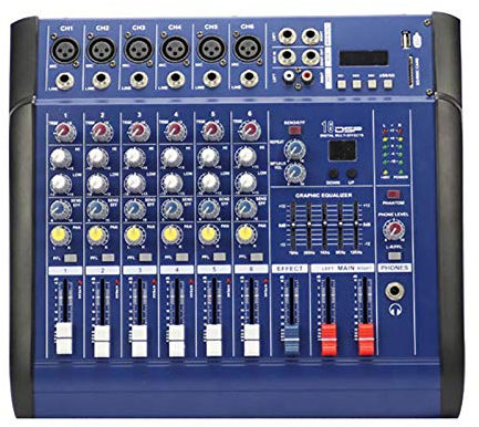 Mesas de mezclas de estudio, mesa de mezclas de 6 canales con amplificador USB/SD/mezcladora de efectos de reproducción, adecuada para actuaciones en escenarios de conferencias de DJ Mezcladora comp