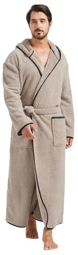 FashGudim Bata de baño de felpa con capucha para hombre de 400 g de longitud completa para invierno, larga y de lujo para hombres grandes y altos, Topo, 5XL-6XL grandes alto