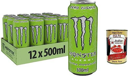 Italian Gourmet Bevanda energetica Ultra Paradise Dose 48 x 500ml | Apfel-Kiwi-Gurke Geschmack, koffeinhaltig, senza zucchero, ohne Kalorien, Gesamtnettogewicht 24 L + Kostenlos Polpa 400g
