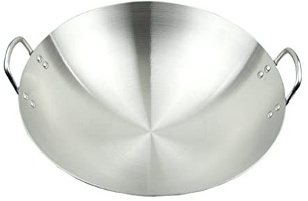 OQHAIR Wok no magnético de Doble Oreja Hecho de Acero Inoxidable 30 70 cm Wok no pegajoso Hecho a Mano de conductividad térmica rápida Olla doméstica de Estilo Chino Adecuada para Estufas