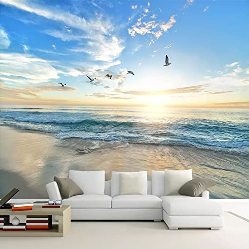 Fototapete 3D Seaview Beach 400 cm B x280 cm H Vlies Tapeten Wandtapete XXL Moderne Wanddeko Wohnzimmer Schlafzimmer Büro Flur