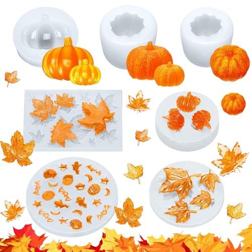 3D Silicone Citrouille Époxy Moule,7 Pcs Moule époxy Citrouille,Moules de Thanksgiving en silicone,pour Festival Bonbons Gâteau Faire Automne Récolte Thanksgiving Halloween DIY Artisanat Décoration