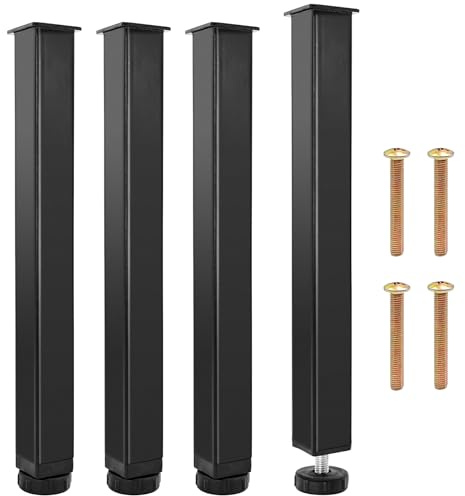 Brelet Pieds de lit universel pour sommier à lattes 35 – 37 cm réglable, design naturel, pieds pour lit carré, pieds pour meubles en acier noir