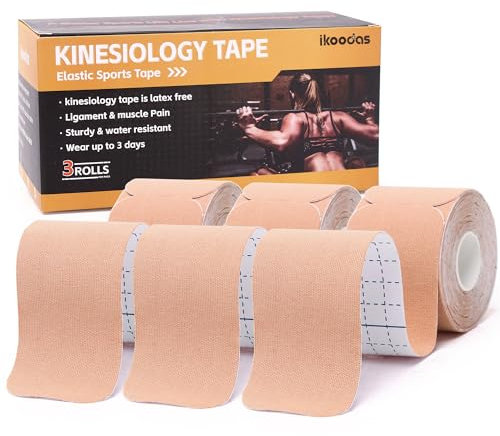 Kinesiotapes Vorgeschnitten Kinesiologie Tape (3-Rollen), Tape Sport Physio Tape für Unterstützt Muskeln und Gelenke, Atmungsaktiv und Latexfrei (Beige)