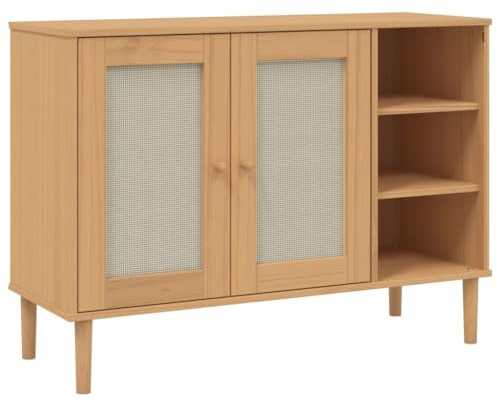 vidaXL Sideboard SENJA Rattan-Optik Braun 112x40x80 cm Kiefernholz
