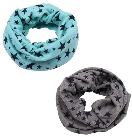 ZEACCT 2 Pcs Children’s Star Pattern Neck Scarves – Soft Cotton Washable Winter Warmers, Adjustable Loop Design for Boys & Girls, Cozy Cartoon Circle Scarves, Ideal for Autumn & Cold Weather