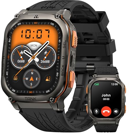 AMAZTIM Military Smart Watch with GPS, 6 Satellite Positioning/Compass, Stainless Steel Body, Waterproof, 480mAh Extra-Large Battery, Answer/Make Call, 2 AMOLED Screen, Compatible for Android iOS