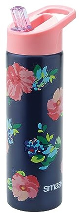 Smash Stainless Steel Water Bottle with Flip Top Lid and Straw - Rose 750ml