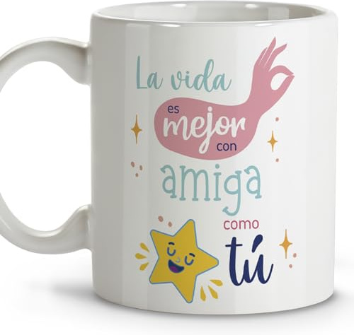 LolaPix Tazas desayuno. Tazas de cafe. Regalo amiga. Regalos amigas originales. Taza cerámica 330 ml
