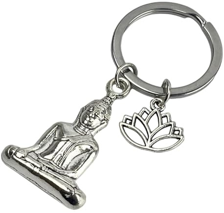 Llavero de Flor de Loto y Buda Yoga - Llaveros de Figura de Buda y Nenúfar o Flor de Loto - Accesorios para amantes del Yoga, Meditación, Buda, Flor de Loto… - Llavero Unisex para Hombre y Mujer