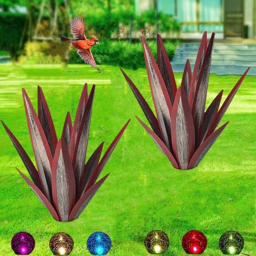 WYEIAHS 2 Stück Tequila Rustikale Skulptur Lichtern DIY Metall Agave Pflanze Home Decor Rustikale Hand Painted Outdoor Decor Figuren Home Yard Dekorationen (Red)