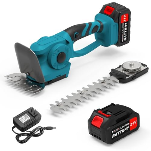 Grasschere Strauchschere Set mit Akku und ladegerät 21V 3A, Akku gartenschere akku Heckenschere klein Handheld rasenschere Akku-Grasschere Strauchtrimmer Grasmesser Strauchscherenmesser (Mit 1 Akku)