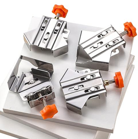 Morsetti Angolari 4 Pezzi per la Lavorazione del Legno, Aperti e Chiusi, Morsetto Ad Angolo Retto 90 Gradi, Ganascia Oscillante Regolabile, Strumento di Serraggio Angolare