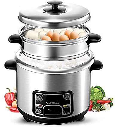 Ollas arroceras y vaporeras (2-5 l) Olla arrocera de acero inoxidable 304 for preparar arroz y cocinar al vapor alimentos y verduras 220-240 V EE. UU./UE(3L)