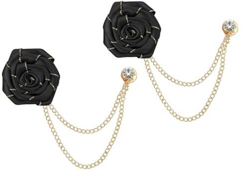 QUARKZMAN Broches à Chaîne Fleur cm, Broche Costume Revers Homme Marié en Alliage Tissu, Chaînes Suspendues de Costumes Bordure Dorée pour Mariage Dîner Cérémonie, PCS