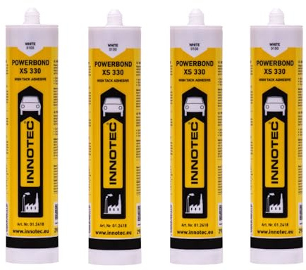 4 Stück Innotec Powerbond Weiß - Premium Montagekleber - Kleben statt Bohren Wasserresistent - Kraftkleber für innen & außen - hohe Anfangshaftung universell einsetzbarer Baukleber - Kleber XS 330