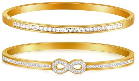 VNOX Armbänder Damen vergoldetes Tennisarmband – 4 mm Zirkonia Armreif aus Edelstahl, Kristall Armband für Mädchen, Geschenkidee für Frauen