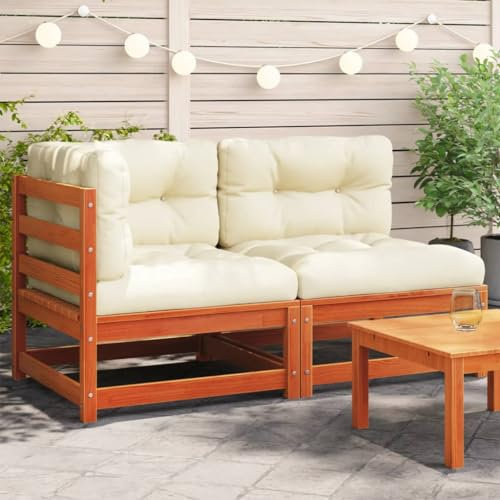 Brokky Gartensofa mit Kissen 2-Sitzer GartenmöBel Terrassensofa Outdoor Sofa Balkon Outdoor Couch Loungesofa Outdoor Wachsbraun Massivholz Kiefer