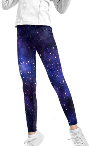 BYCHECAR Blue Ankle Length Pants for Girls Toddler Workout Leggings Stretchy Athletic Dance Running Yoga Tights Galaxy School Activewear