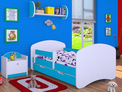 Happy Babies Kinderbett - mit Rausfallschutz Junge 140x70 Bett für Kinderzimmer mit Schublade & Matratze Einzelbett für Kinder Kinder Eigene Grafik - Namensfoto des Kindes