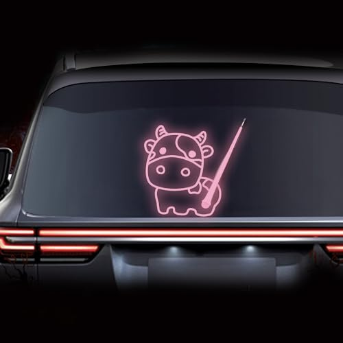 Leniutor Cow Rear Wiper Decal, Reflrctive Vinyl Cute Animal Waving Tail Wiper Stickers, Waterproof Cartoon Funny Cow Moving Tail Stickers, Car Window Bumper Decals (Pink)