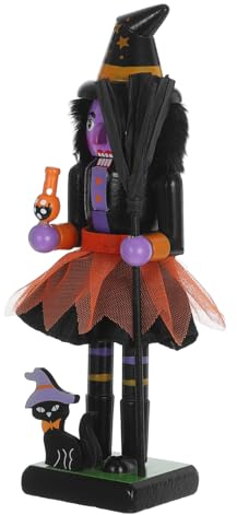 Cabilock Spooky Halloween Nutcracker Decoration Wooden Witch Nutcracker Figure Traditional Soldier Puppet For Halloween Table Decor