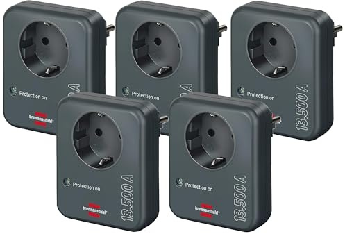 Brennenstuhl 5er Pack Steckdosenadapter mit Überspannungsschutz 13.500 A (Adapter als Blitzschutz für Elektrogeräte) anthrazit