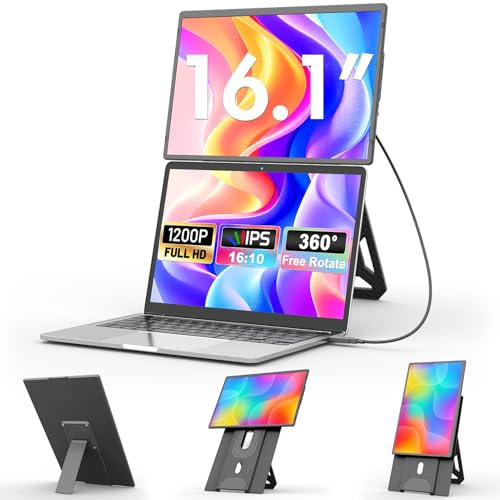 domyfan Ecran Portable 16,1 FHD 1200P, Double écran avec Support Magnétique 360°, Extension d'écran pour PC Portable 13-17,3, Plug & Play pour Windows/Mac/PC/Xbox/PS5