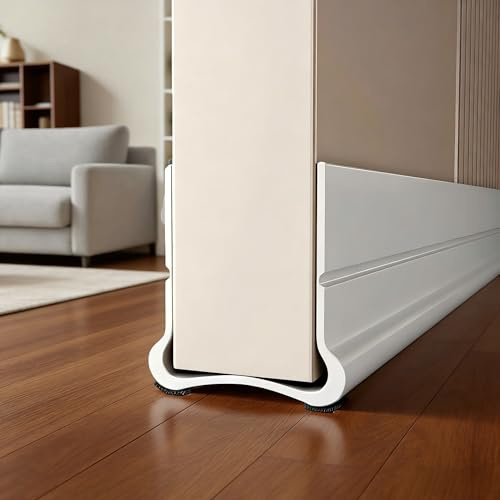 Wendict Bas de Porte Calfeutrer, 93cm Silicone Porte Bande D'étanchéité, Isolation Phonique Porte, pour Les Portes de 3.5 à 5.5 cm d'épaisseur avec Un Espace inférieur de 0.3 à 2.6 cm, Blanc