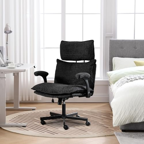UEV Schreibtischstuhl mit Wippfunktion Schminktisch Stuhl dunkel grau | Kunstpelz Criss Cross Chair Schneidesitz Computerstuhl Gaming-Stuhl,Drehstuhl für Arbeitszimmer Schlafzimmer Büro Home Office
