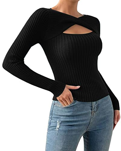 Maglione Corto Donna,Maglia Asimmetrica Donna Avvolgente Incrociato Frontale Sexy Pullover Elegante Maglietta Aderente Maniche Lunghe Maglioni Incrociati Blusa Scavato Maglieria Invernale Sweater