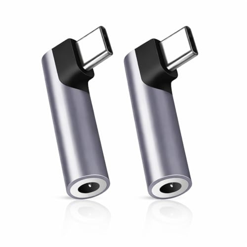 2PCS Adaptateur USB C Jack de Casque 3,5mm, Audio Hi-Fi avec DAC Intégré, Prise Casque Micro et Commandes, Conception Coudée Durable Plug & Play, Compatible Smartphones et Tablettes USB Type C