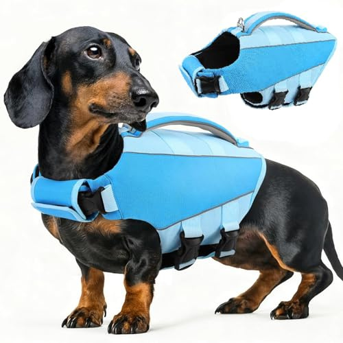 AOFITEE Schwimmweste Hunde Mittel Sicher Hundeschwimmweste mit Griff, M | Verstellbar Ripstop Hundeschwimmweste Schwimmweste für Hunde mit Griff und Reflektierenden für Kleine Mittel Große Hunde