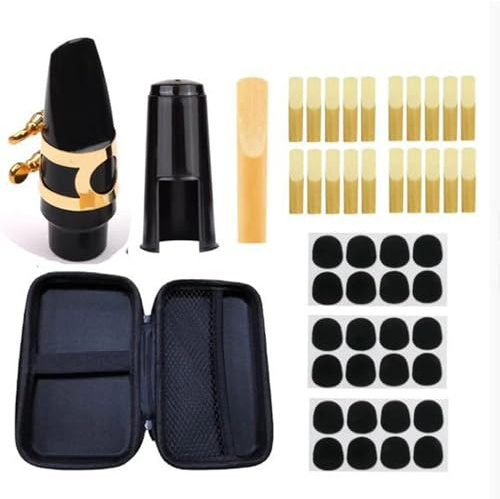 HUIOP Kit de Remplacement de Saxophone en Métal, Embout Soprano Alto, Ensemble D'anches avec Coussinets en Silicone Transparents pour un Jeu Confortable