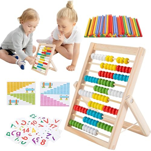 Raypontia Hölzerner Abakus - Mathe Lernspielzeug Mit Zählstäbchen Für Vorschulkinder Buntes Lernspielzeug | Rechenrahmen Für Kinder - Für Zuhause Kindergarten Vorschule & Kinderzimmer