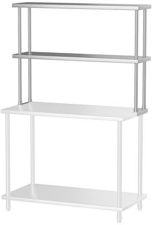 Garvee Doppelregal aus Edelstahl für Arbeits- und Zubereitungstisch – 2 Ebenen, höhenverstellbar, NSF-Zertifiziert, platzsparend für Küche, Restaurant, Bar, Werkstatt – Größe: 12x48in