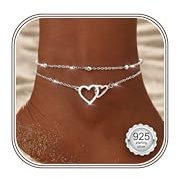 Kakonia Bracelet Cheville Femme Argent 925 Imperméable Bracelets de Cheville Pour Femme Argent Or Perlé CZ Cœur Chaine de Chevilles Réglable Plage Chevilles Bracelets pour Femmes Argent - Coeur
