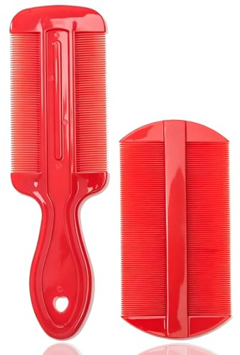 WhaleO 2 Piezas Lendrera Piojitos Fuera Peine Piojos y Liendres Peine Pelo Peine de Dientes de Plástico, Peine de Dientes de Doble Cara,Peine Anticaspa para Eliminación de La Caspa o Piojos, Rojo
