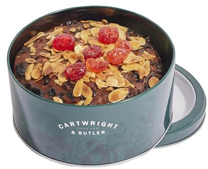 Cartwright & Butler Cherry and Almond Fruit Cake, Presented in a Signature Round Loaf Tin, 600g
