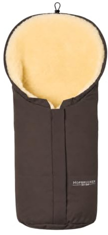 HOFBRUCKER Eskimo Lammfell-Fußsack für Babyschale, Kinderwagen & Buggy | Winterfußsack 80 cm | wind- & wasserabweisend | 3 Gurtschlitze, Mumienkapuze | Made in Germany