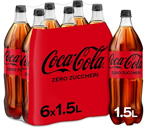 Coca-Cola Zero Zuccheri – 6 Bottiglie da 1.5 L, Tutto il Gusto della Formula Coca-Cola Senza Calorie, in bottiglia PET 100% Riciclabile, Bevanda Analcolica con Edulcoranti