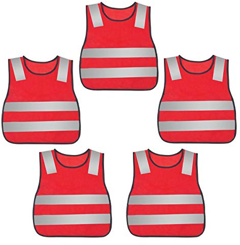 AIEOE Kids High Visibility Vest Mesh Safety Vest Reflective Construction Vest Traffic Work Vest Industrial Vest Emergency Vest With Elastic Waistband Neon Red 5PCS