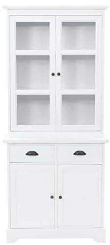 Festnight- Vitrinenschrank Vitrinen Anrichte Küchenschrank mit 4 Türen MDF Kiefernholz Aufbewahrung Schrank 80 x 40 x 180 cm Wei?