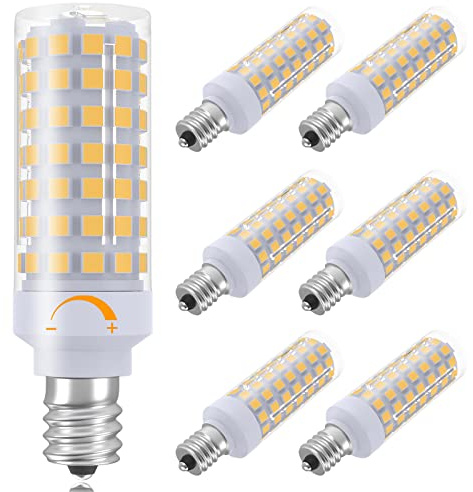 E12 LED Bulb Dimmable 7W Equivalent to 60W Halogen Bulb, Warm White 3000K T6 C7 E12 Candelabra Bulb 60 Watt for Ceiling Fan, Chandelier Lighting, AC120V Kx-2000 Bulbrite Replacement (6 Pack)
