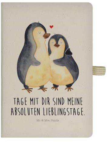 Mr. & Mrs. Panda DIN A5 Baumwoll Notizbuch Pinguin umarmen - Geschenk, Liebesgeschenk, Hochzeitstag, Notizheft, Adressbuch, Jahrestag, Umarmung