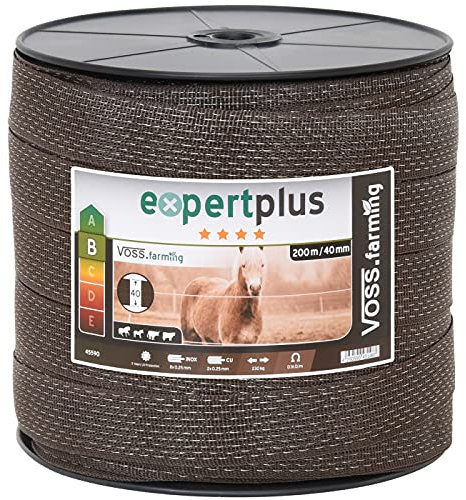 VOSS.farming 200m Weidezaunband Braun 40mm Breitband Band, Pferdezaun Ponyzaun Paddock Weidezaun Weide, Litze 8 Edelstahlleiter Pferd Pony Kupferleiter