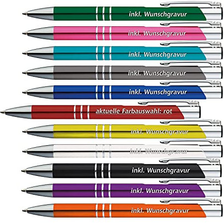 #teamludorf 50x Kugelschreiber mit Gravur - Rot eloxiert (Gamma) - Hochwertige Metallkugelschreiber Personalisierter Kulli mehrfarbig Stifte mit Gravur Kullis